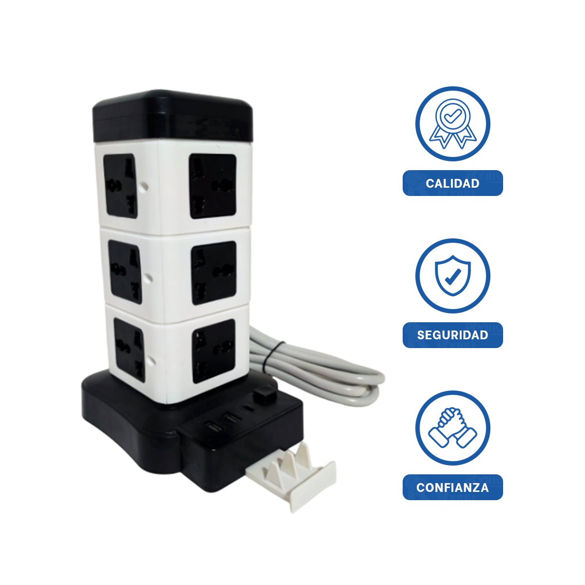 TORRE VERTICAL 12 TOMACORRIENTES CON 2 USB NEGRO PARA AREA DE TRABAJO Y+LIGAS REGALO - 3