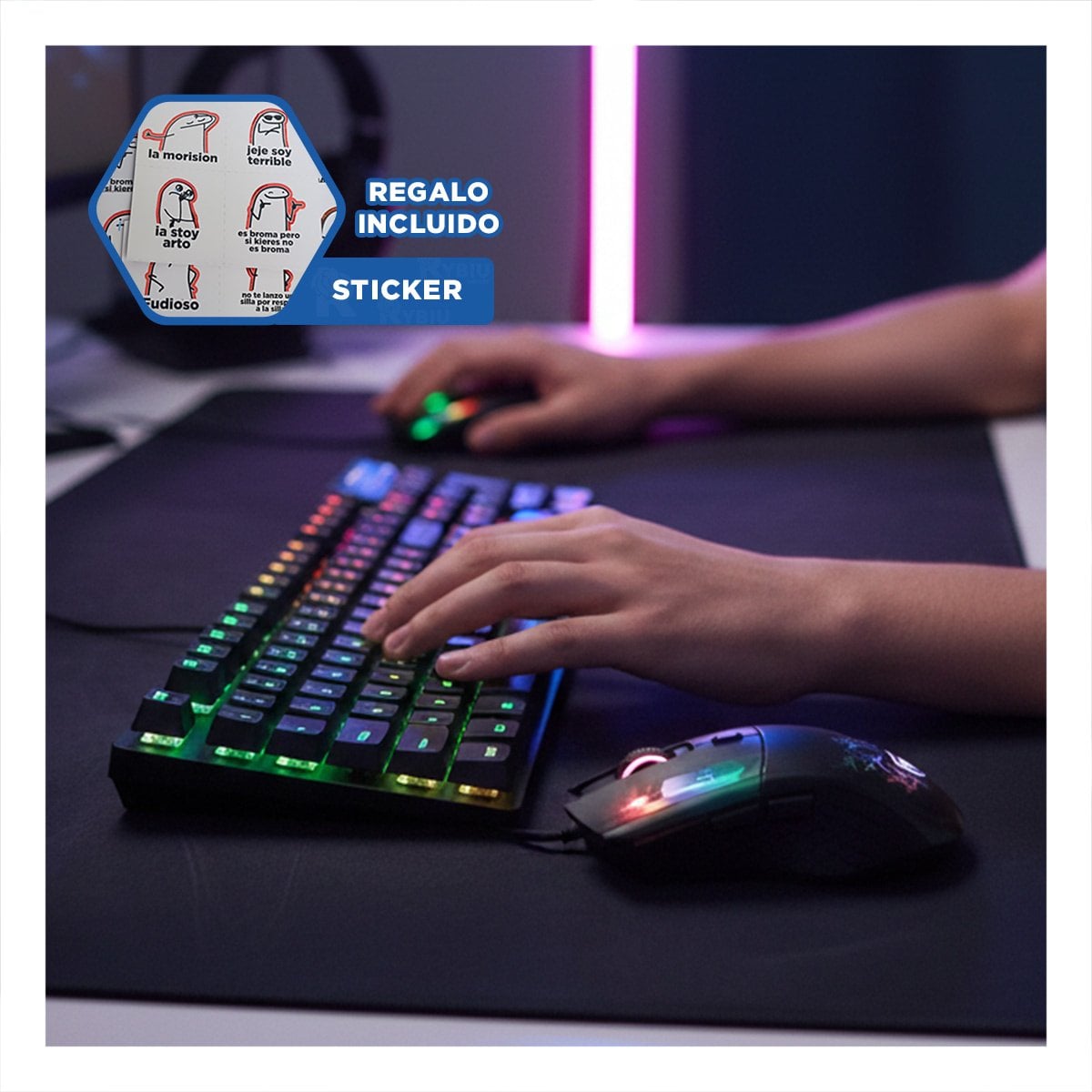 PACK GAMER MACHINE 2 NEON NEGRO CON TECLADO MULTIMEDIA Y MOUSE PRECISO Y+REGALO STICKER - 1