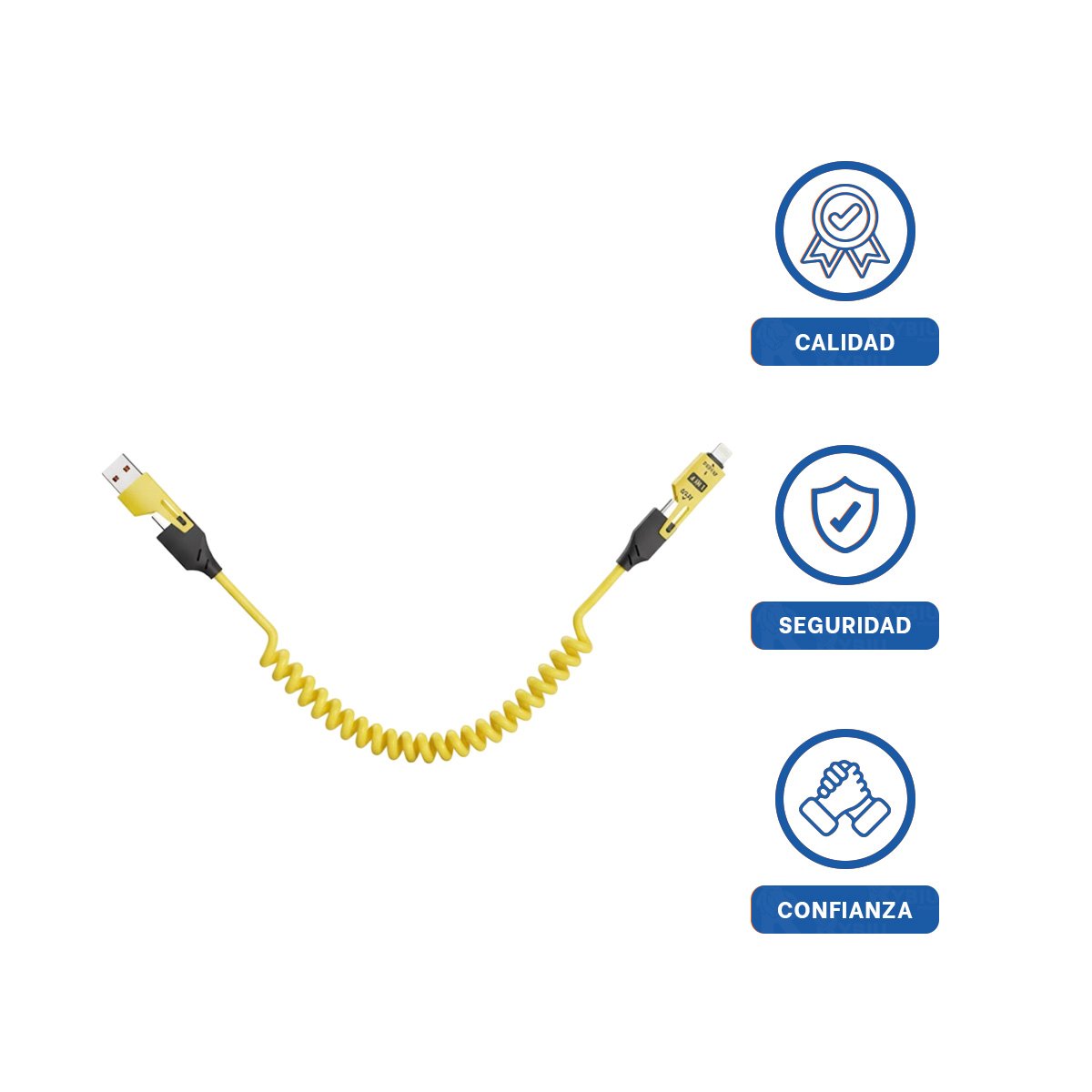 CABLE RESORTE 4 EN 1 USB C DE 1,5M AMARILLO CABLE MOVIL PARA CARGA DIARIA Y+LIGAS REGALO - 3