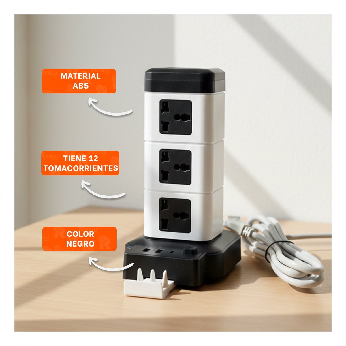 BASE VERTICAL 12 TOMACORRIENTES CON 2 USB NEGRO PARA DISPOSITIVOS MOVILES Y+POST IT - 2