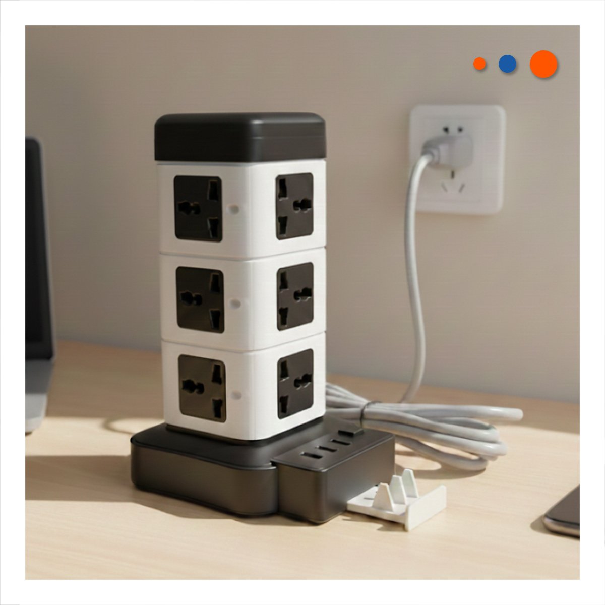 BASE VERTICAL 12 TOMACORRIENTES CON 2 USB NEGRO PARA DISPOSITIVOS MOVILES Y+POST IT - 3