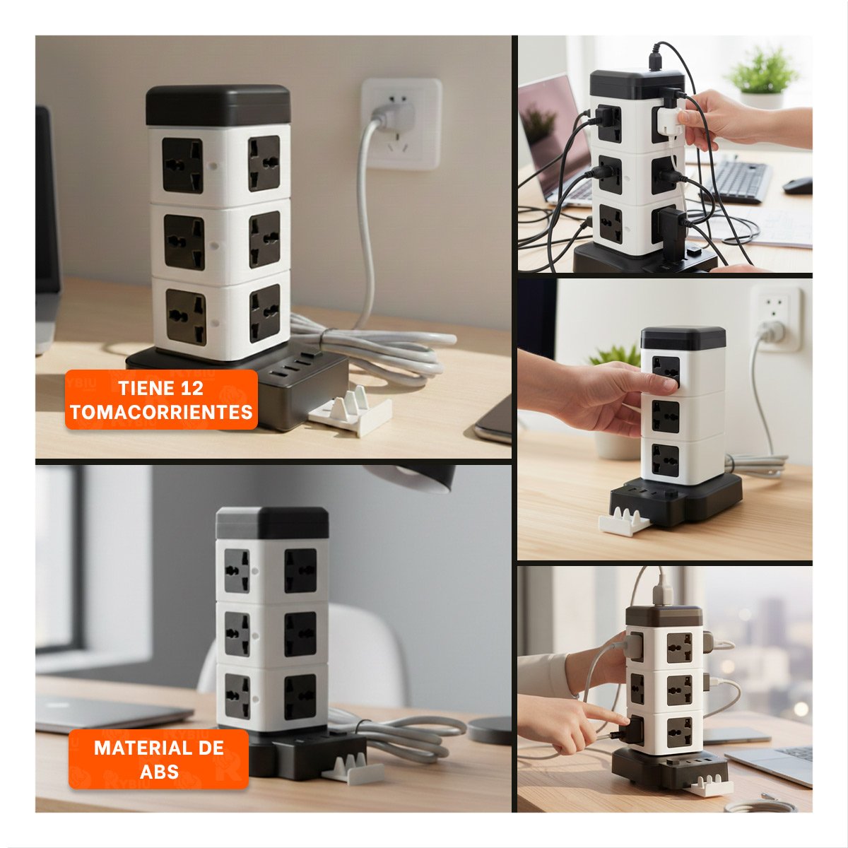 BASE VERTICAL 12 TOMACORRIENTES CON 2 USB NEGRO PARA DISPOSITIVOS MOVILES Y+POST IT - 5
