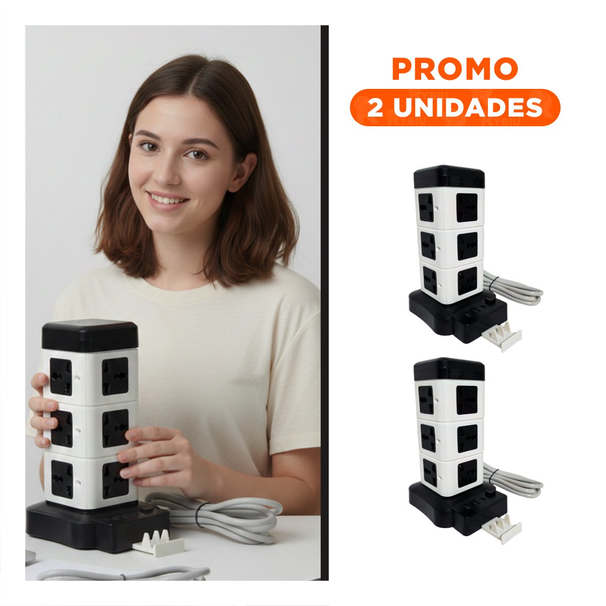 PACK2 MULTITOMA VERTICAL 12 TOMACORRIENTES CON 2 USB NEGRO PARA AREA TECNOLOGICA - 1