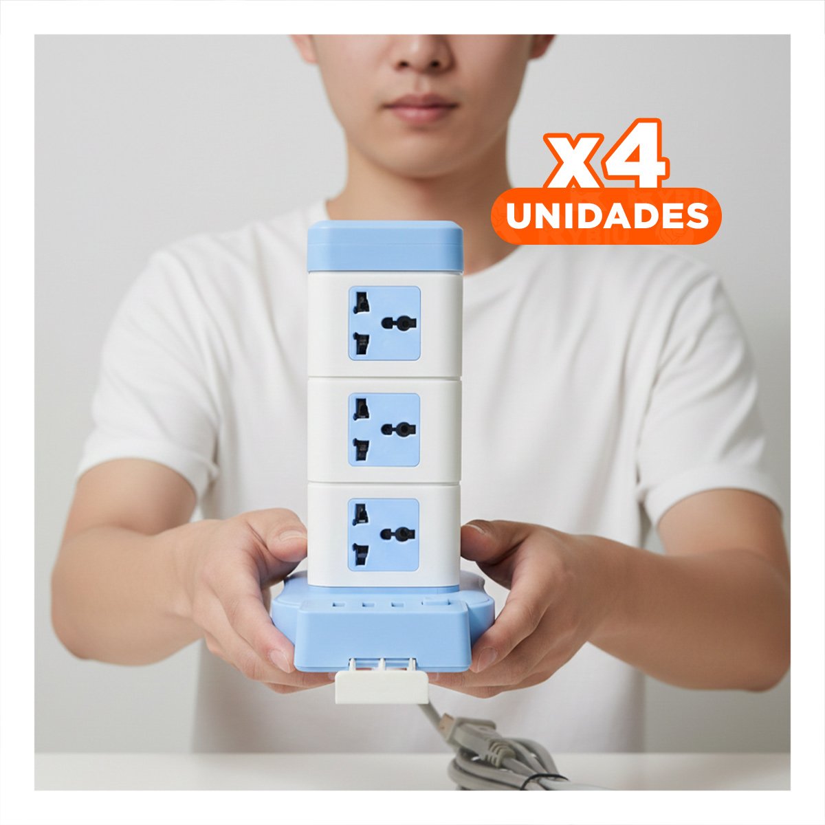 PACK4 EXTENSION VERTICAL 12 TOMACORRIENTES CON 3 USB CELESTE PARA USO DIARIO - 1