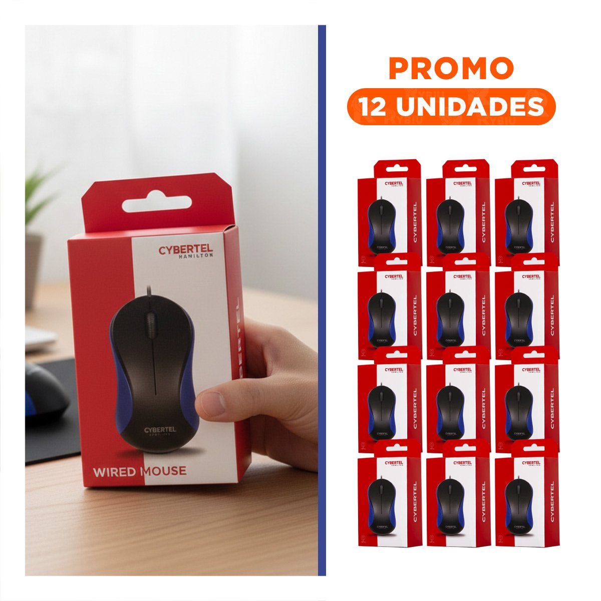 PACK12 ACCESORIO CYBERTEL AZUL Y NEGRO USB CON MOVIMIENTO PRECISO Y+REGALO STICKER - 1
