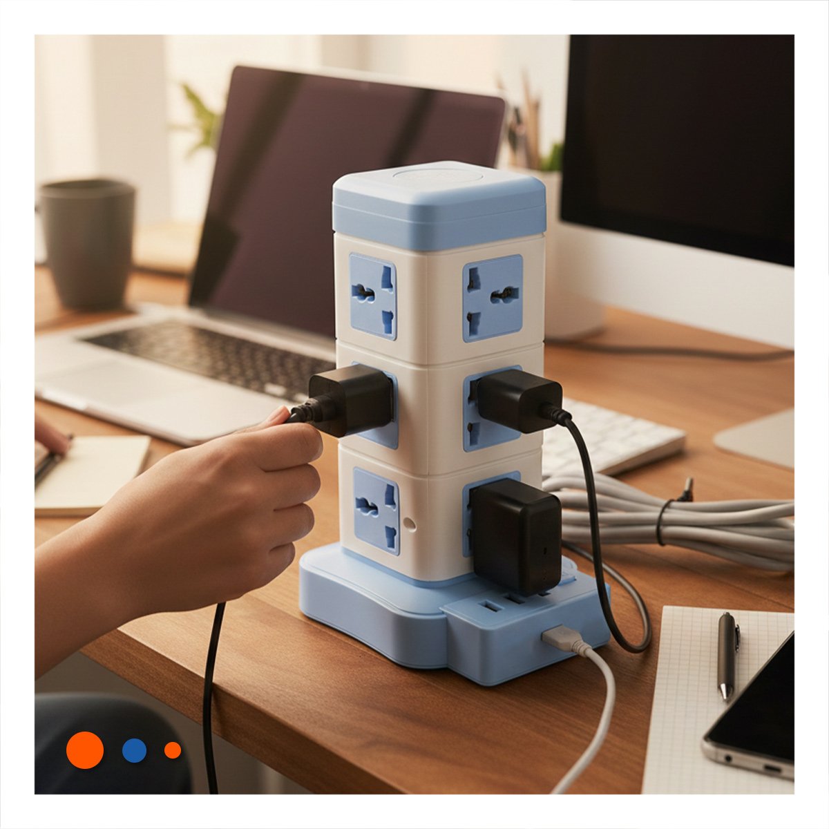 PACK2 MULTITOMA VERTICAL 12 TOMACORRIENTES CON 3 USB CELESTE PARA ESPACIOS PRACTICOS - 3