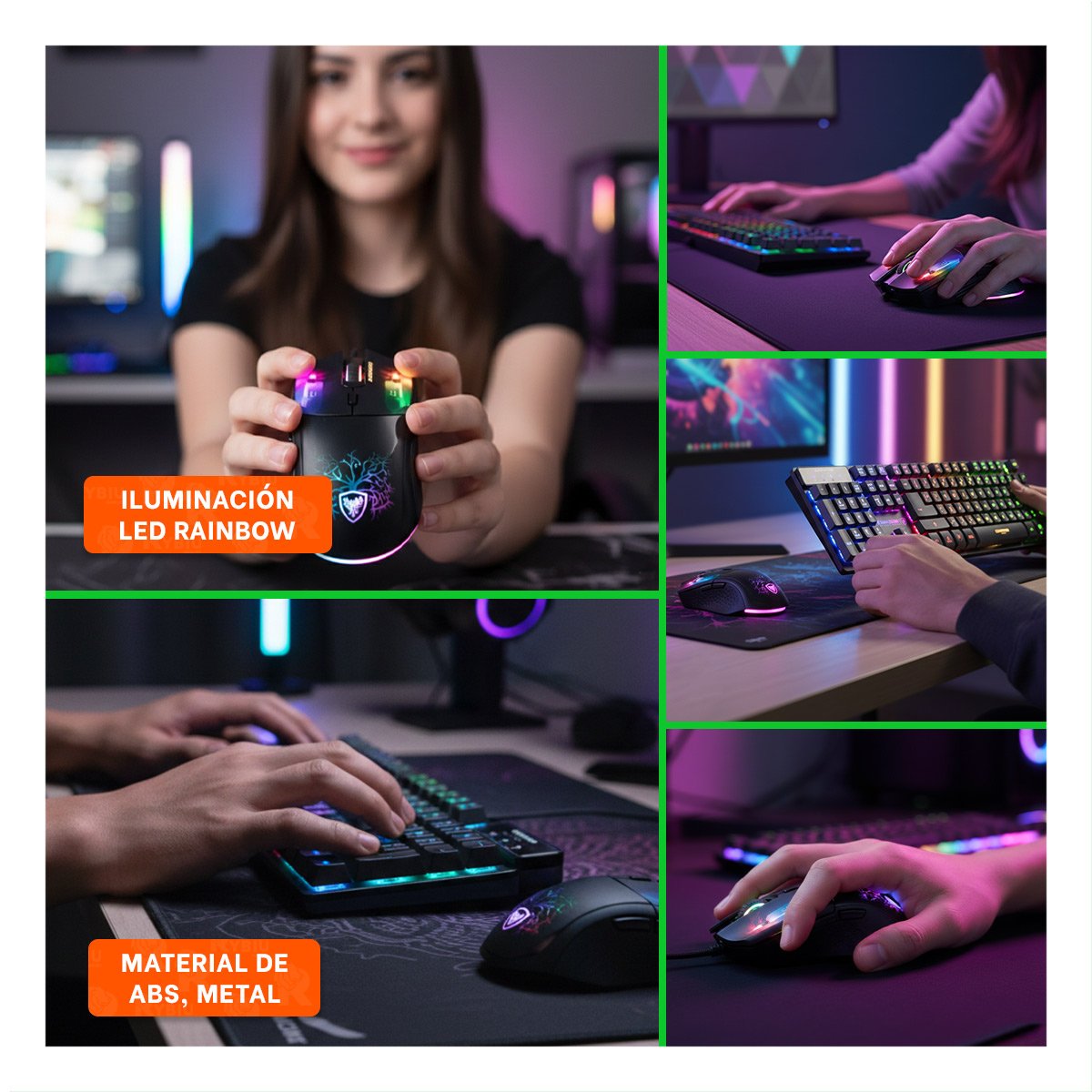 KIT GAMER MACHINE 2 NEON NEGRO CON TECLADO RGB Y MOUSE ERGONOMICO Y+POST IT - 5
