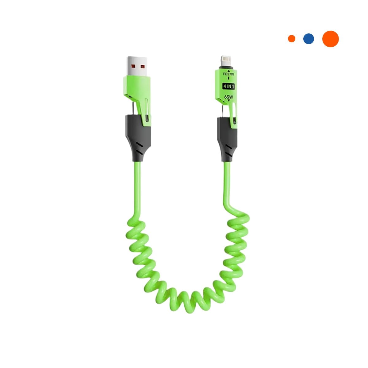 PACK4 CORDON RESORTE 4 EN 1 USB C 1,5M VERDE CONECTOR DE CARGA PARA DISPOSITIVOS Y+PAPEL REGALO - 3