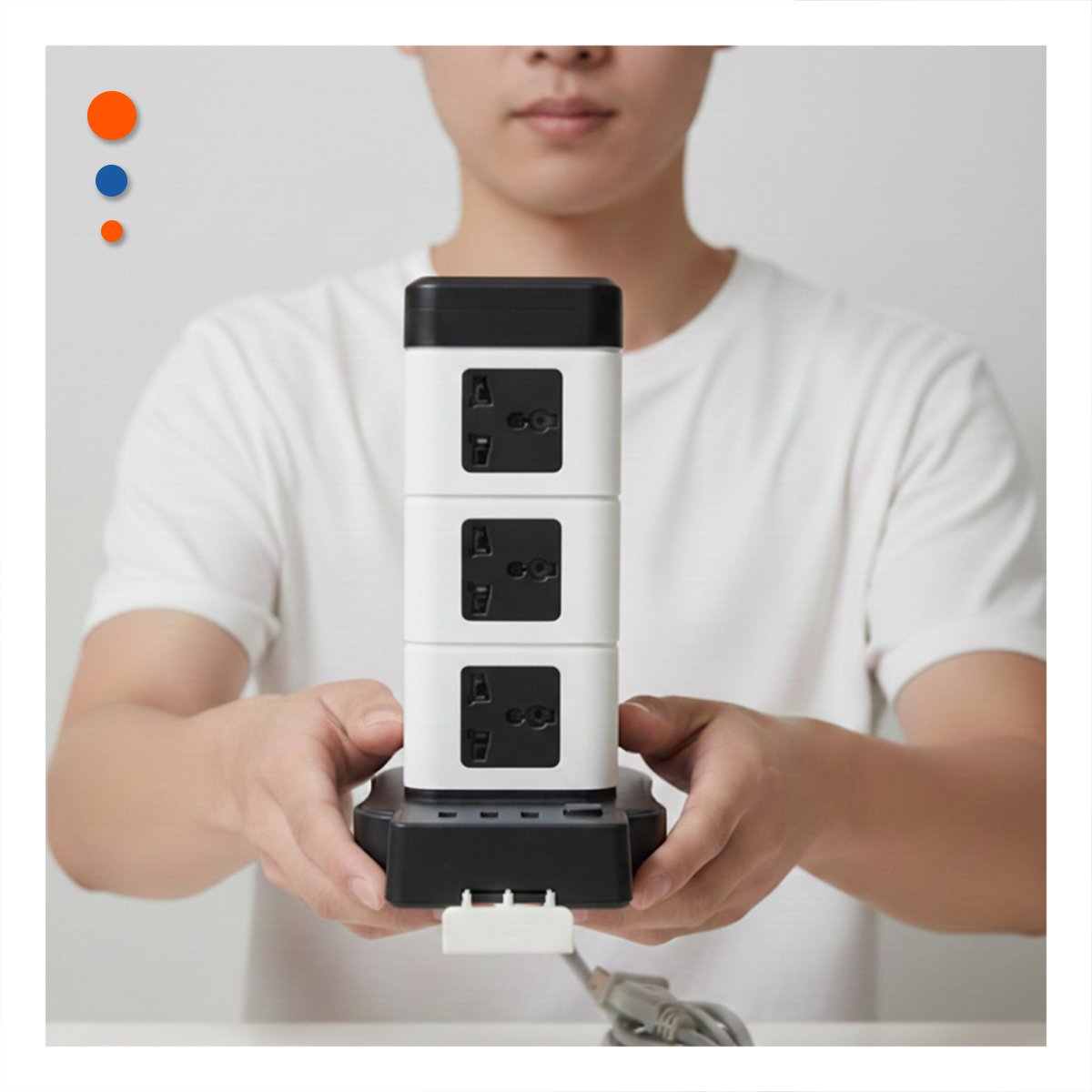 PACK4 MULTITOMA VERTICAL 12 TOMACORRIENTES CON 2 USB NEGRO PARA ESCRITORIO Y+REGALO STICKER - 3
