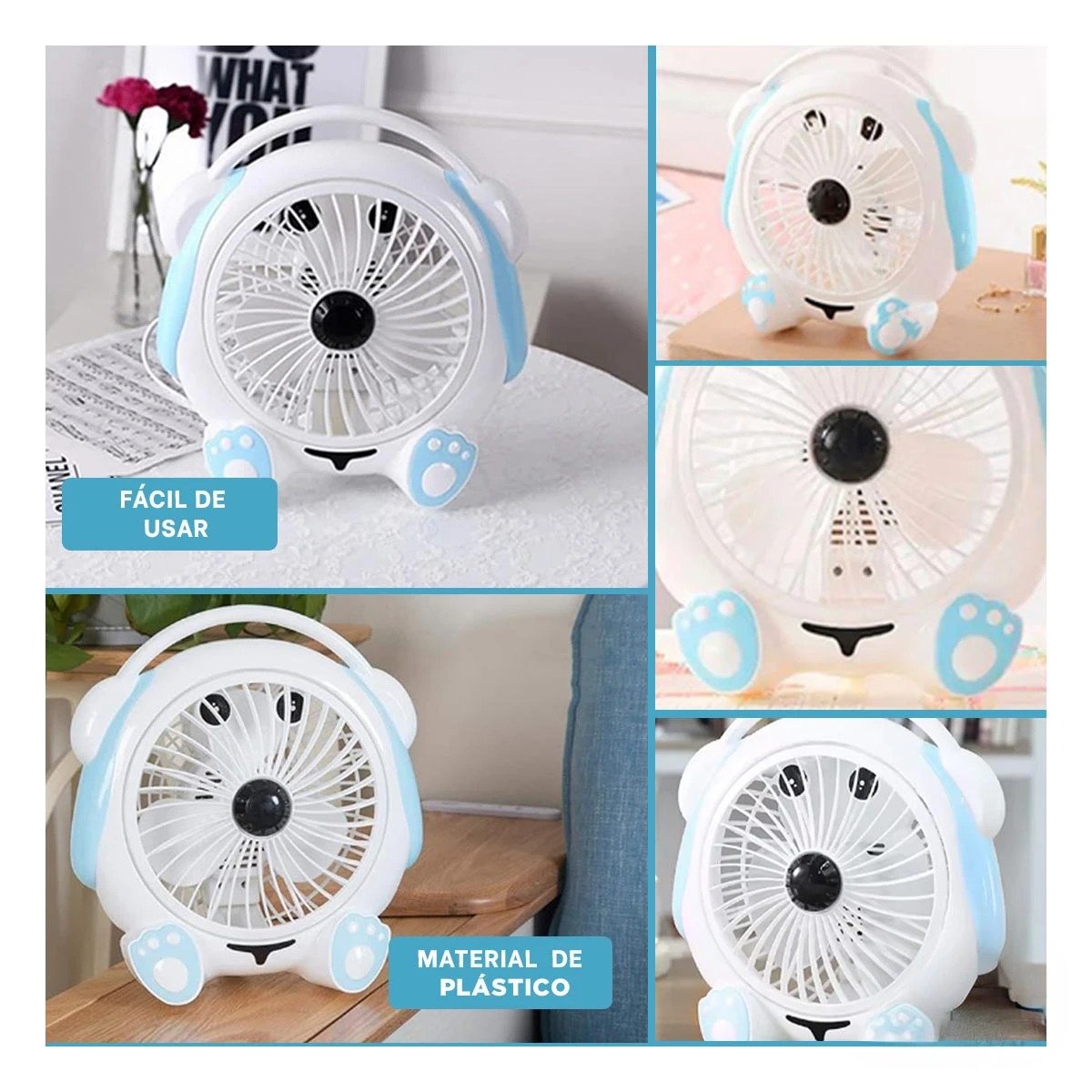 PACK6 VENTILACION MINI BLANCO DE MESA PERRITO CON CELESTE PORTATIL FUNCIONAL Y+PAPEL REGALO - 3