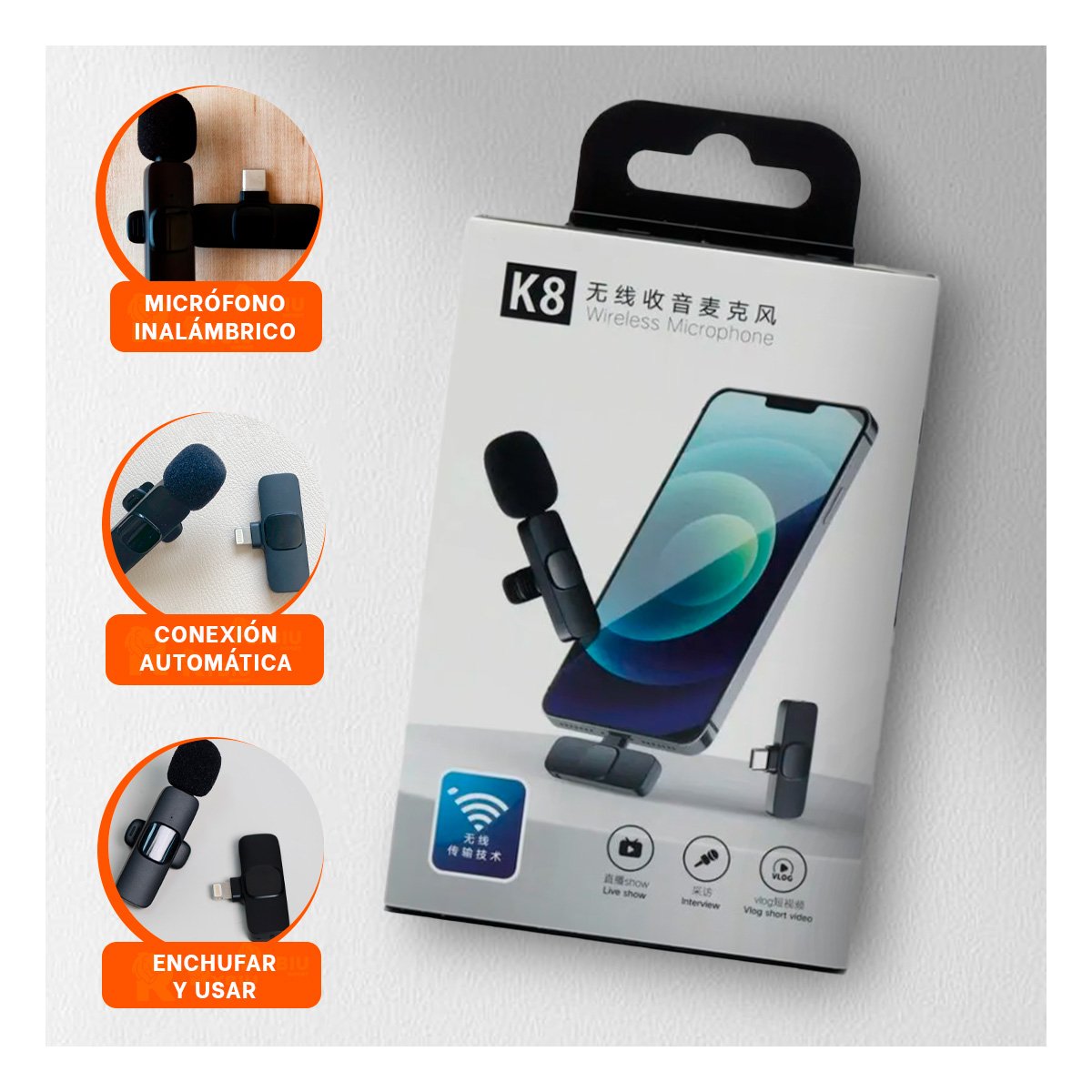 PACK4 MICROFONO INALAMBRICO SOLAPERO NEGRO PORTATIL PARA VIDEO DIGITAL - 3