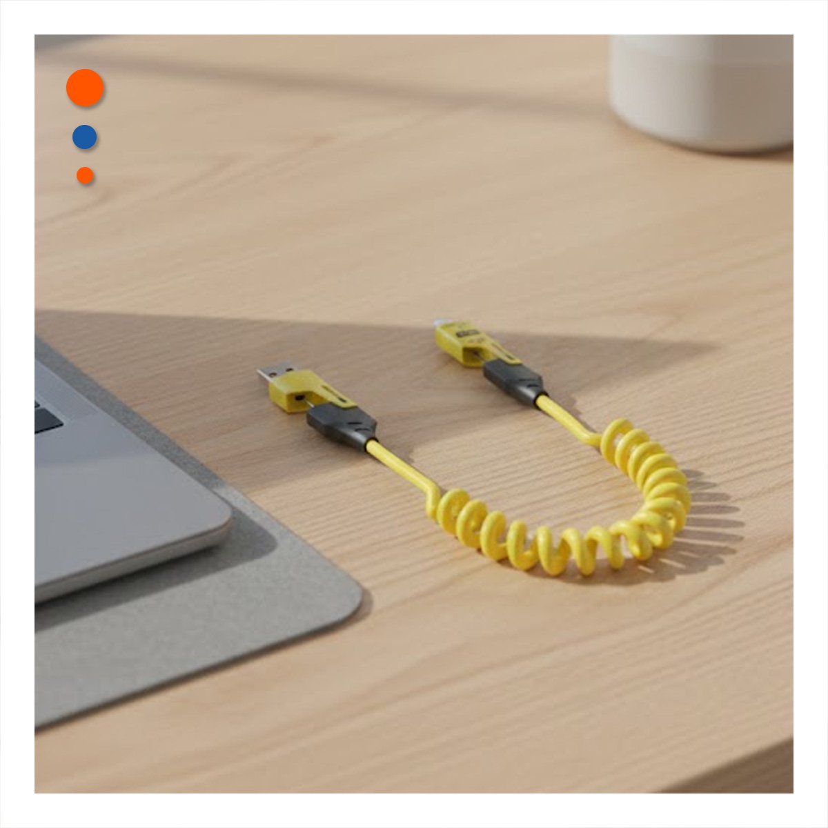 PACK12 EXTENSION RESORTE 4 EN 1 USB C DE 1,5M AMARILLO CABLE MOVIL PARA HOGAR - 5