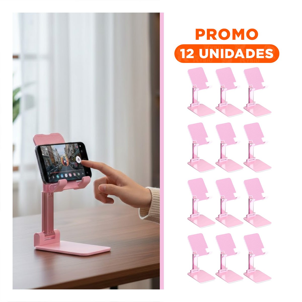 PACK12 PLATAFORMA FLEXIBLE PLEGABLE PARA CELULAR ROSADO CON ANGULO REGULABLE Y+REGALO STICKER - 1