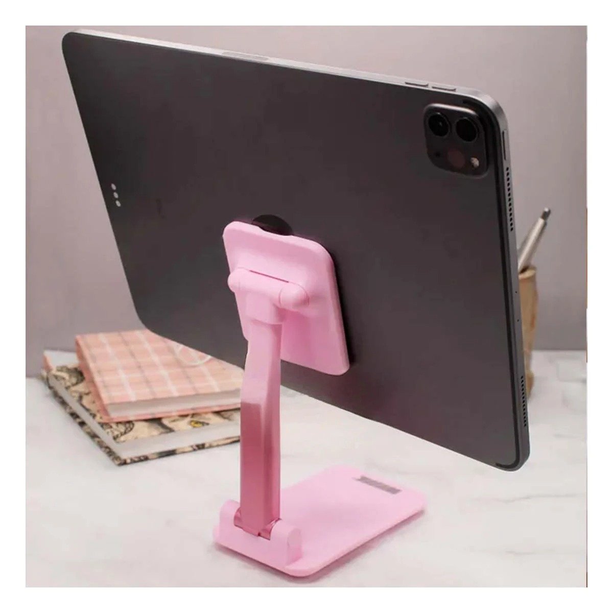 PACK12 PLATAFORMA FLEXIBLE PLEGABLE PARA CELULAR ROSADO CON ANGULO REGULABLE Y+REGALO STICKER - 3
