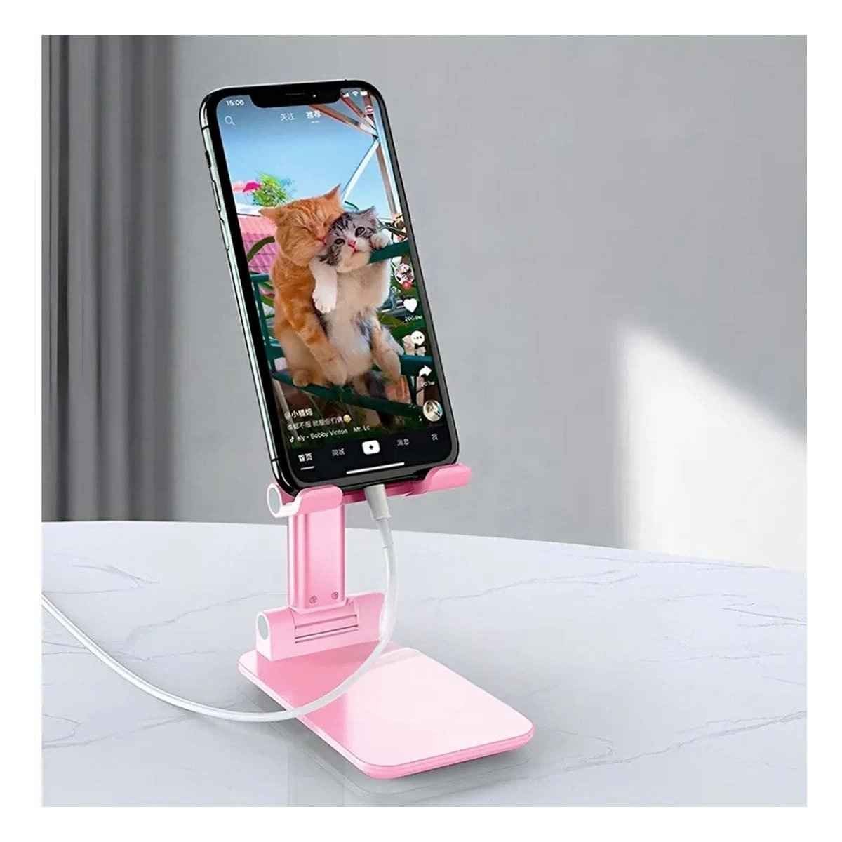 PACK12 PLATAFORMA FLEXIBLE PLEGABLE PARA CELULAR ROSADO CON ANGULO REGULABLE Y+REGALO STICKER - 5