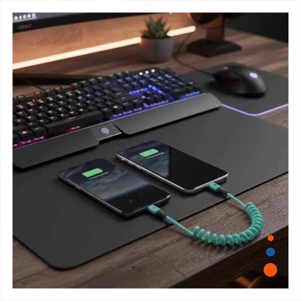 PACK2 ACCESORIO RESORTE 4 EN 1 USB C 1,5M CELESTE CONECTOR DE ENERGIA Y+PAPEL REGALO - 2
