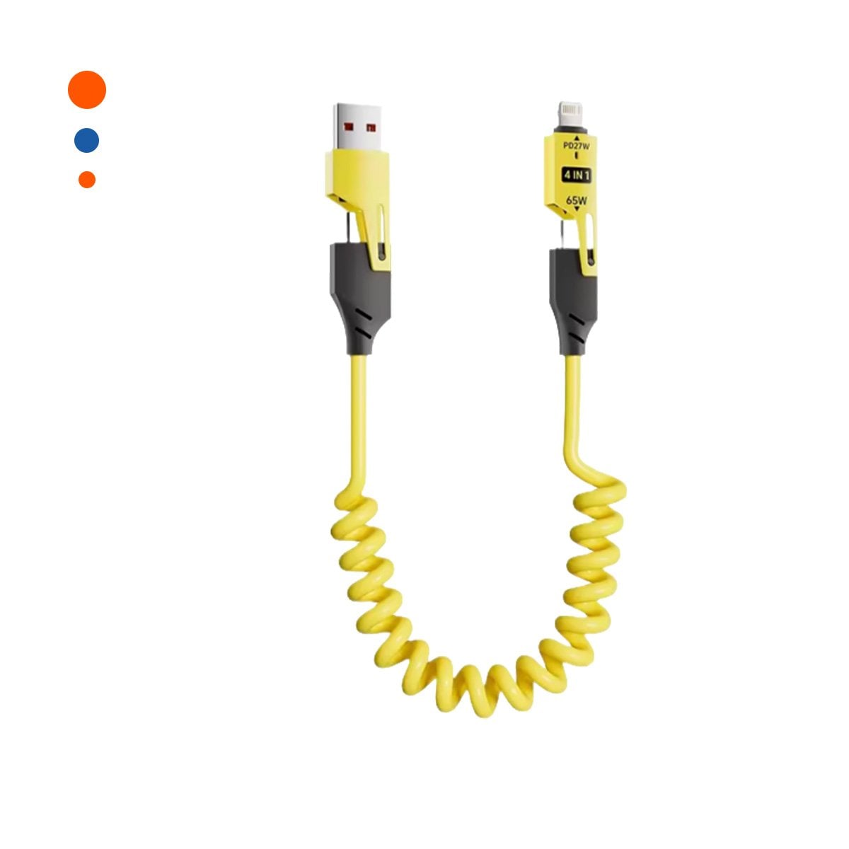 PACK12 CONECTOR RESORTE 4 EN 1 USB C DE 1,5M AMARILLO CABLE USB C MOVIL DIARIO Y+REGALO STICKER - 2
