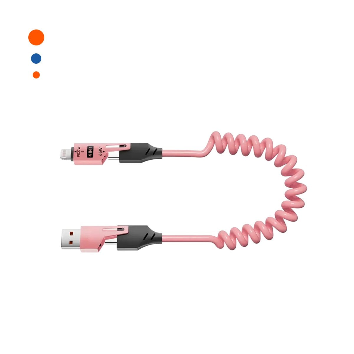 ADAPTADOR RESORTE 4 EN 1 USB C 1,5M ROSADO ACCESORIO PARA CELULAR Y+PAPEL REGALO - 1