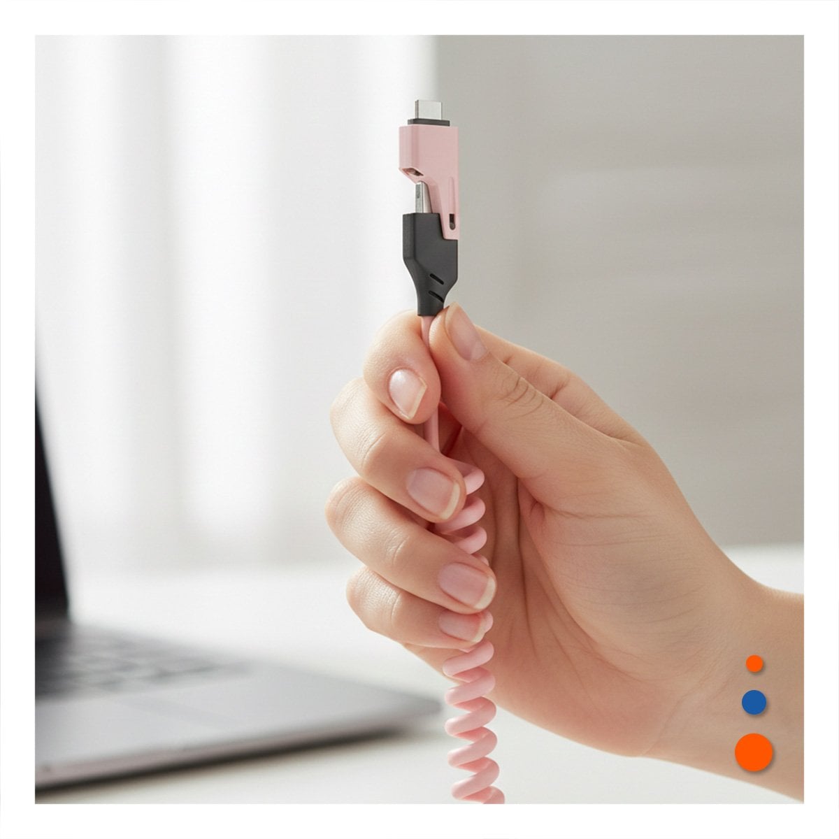 ADAPTADOR RESORTE 4 EN 1 USB C 1,5M ROSADO ACCESORIO PARA CELULAR Y+PAPEL REGALO - 2