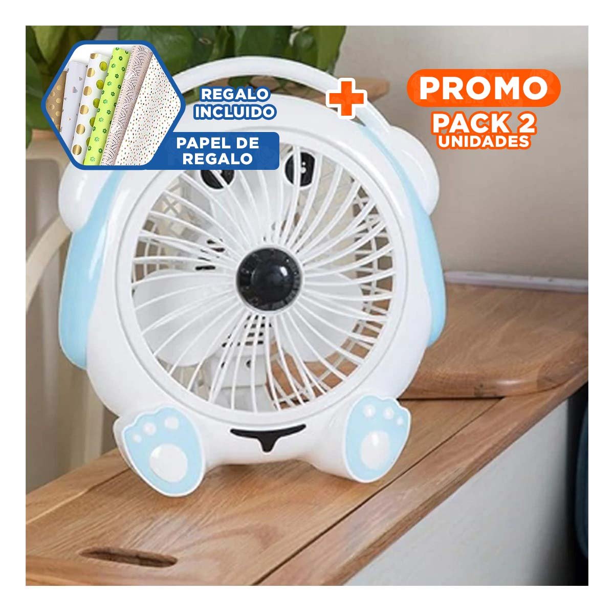 PACK2 REFRIGERADOR BLANCO CON CELESTE DE MESA PERRITO USB RECARGABLE AVANZADO Y+PAPEL REGALO - 1