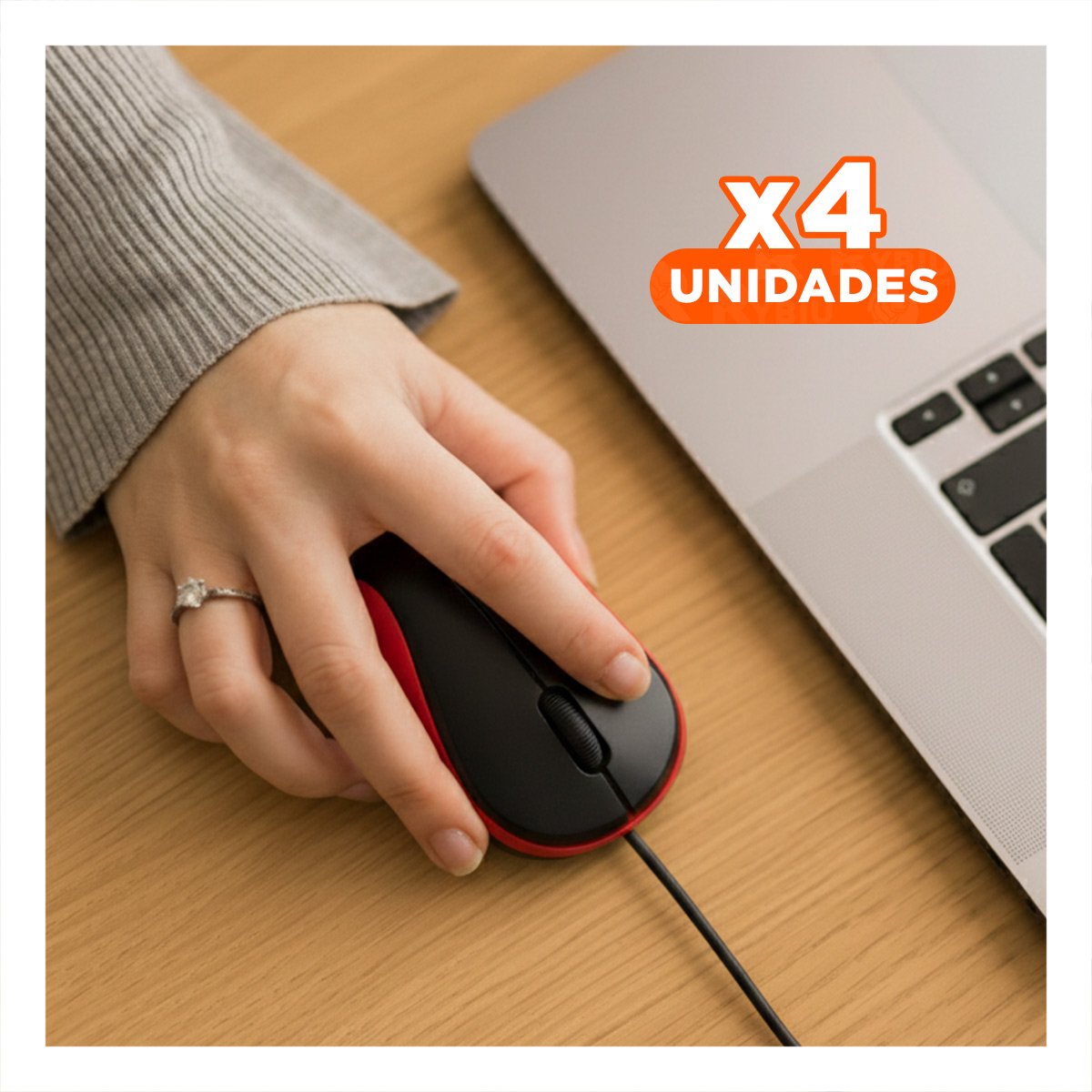 PACK4 MOUSE CYBERTEL ROJO Y NEGRO CON SENSOR OPTICO Y CABLE LARGO - 1