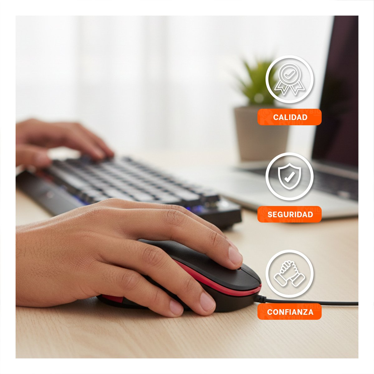PACK4 MOUSE CYBERTEL ROJO Y NEGRO CON SENSOR OPTICO Y CABLE LARGO - 3