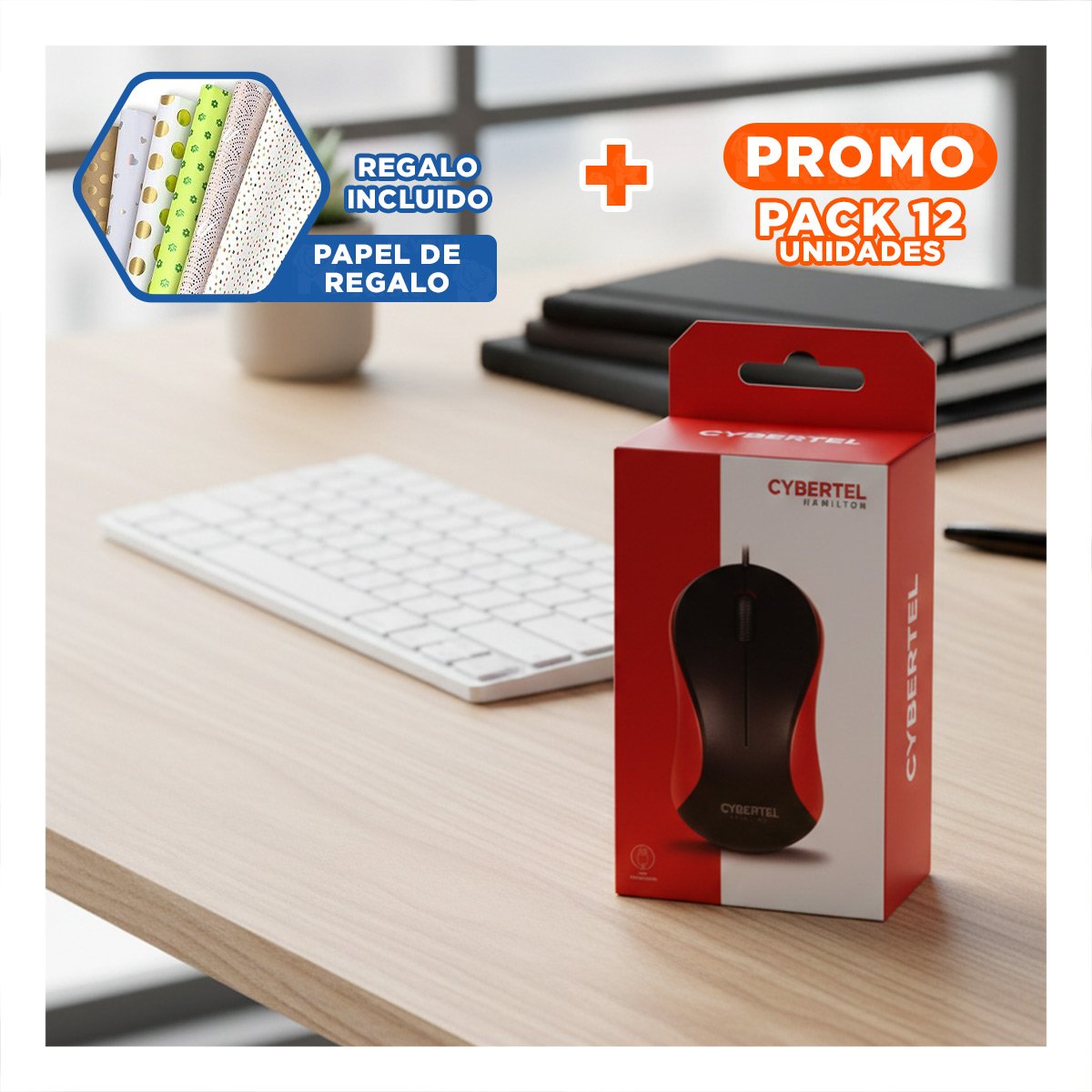 PACK12 DISPOSITIVO CYBERTEL ROJO Y NEGRO GAMER PARA ESCRITORIO Y+PAPEL REGALO - 1
