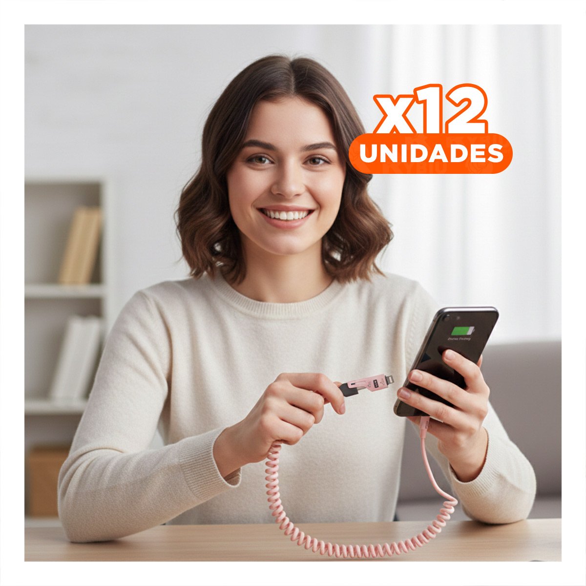 PACK12 CONECTOR RESORTE 4 EN 1 USB C 1,5M ROSADO ACCESORIO - 1