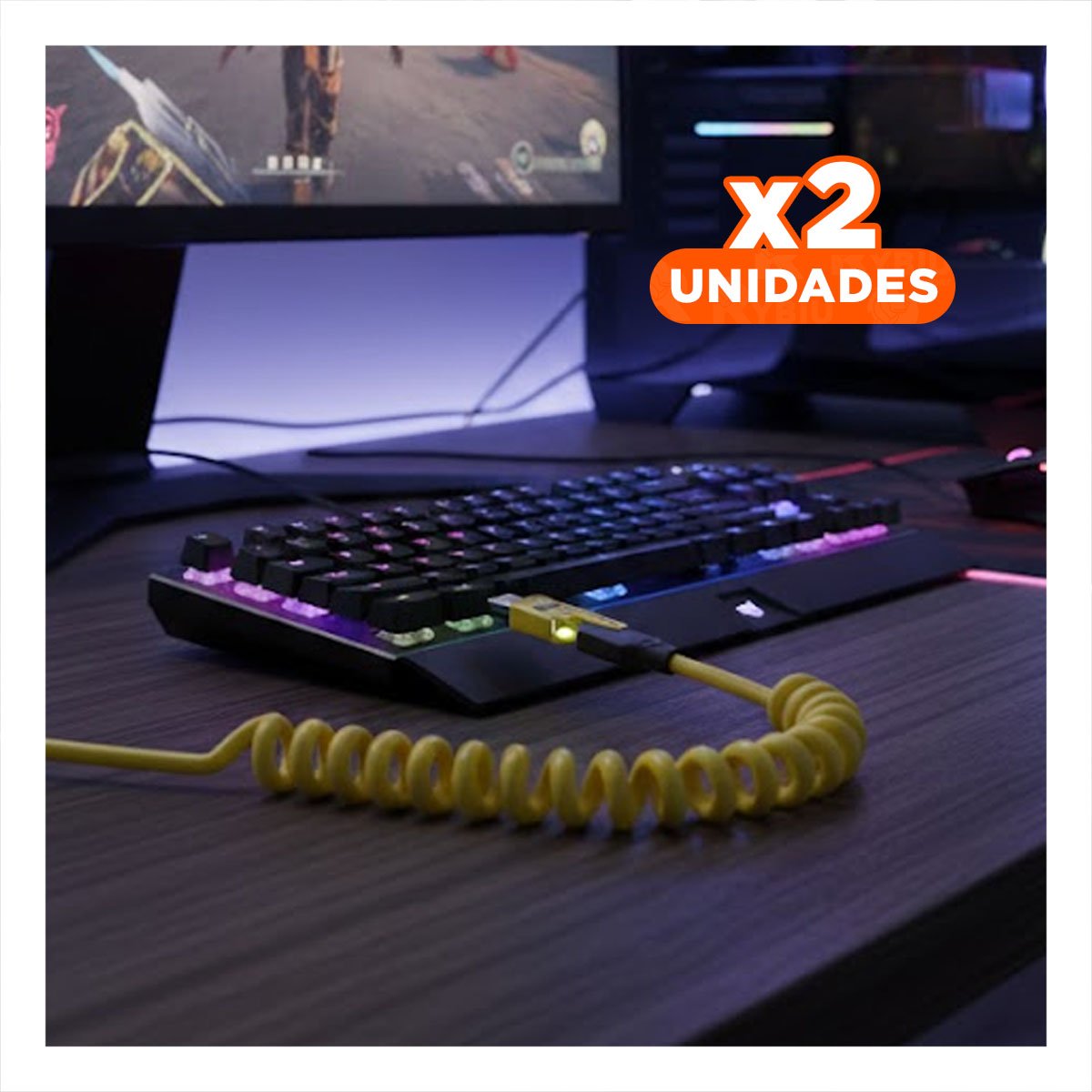 PACK2 CORDON RESORTE 4 EN 1 USB C DE 1,5M AMARILLO CABLE USB C PARA MOVIL Y+REGALO STICKER - 1
