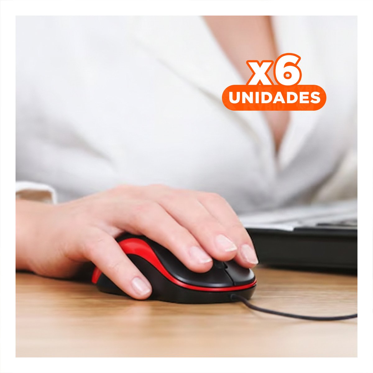PACK6 MOUSE CYBERTEL ROJO Y NEGRO PARA COMPUTADORA CON CABLE RESISTENTE Y+REGALO STICKER - 1