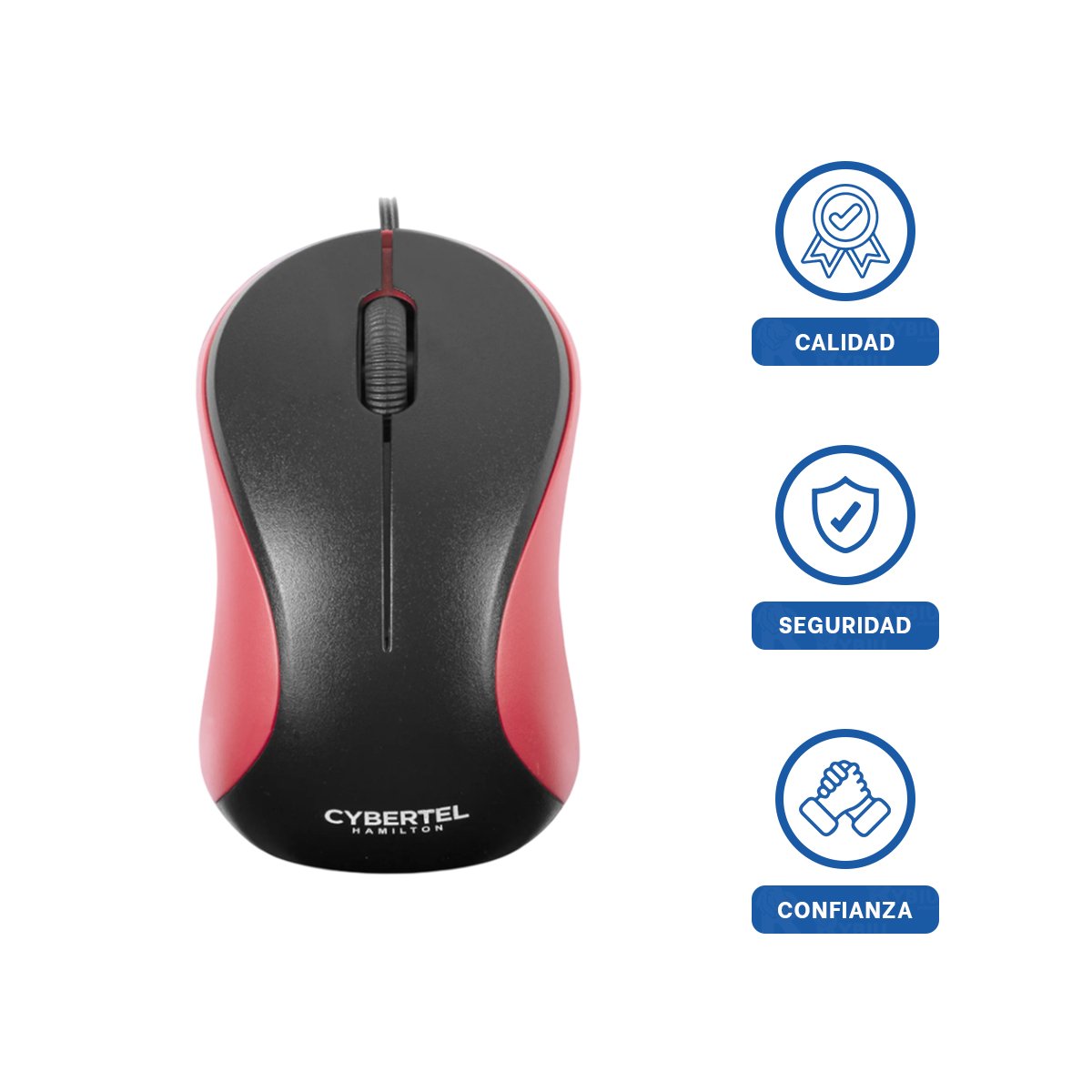 PACK6 MOUSE CYBERTEL ROJO Y NEGRO PARA COMPUTADORA CON CABLE RESISTENTE Y+REGALO STICKER - 2