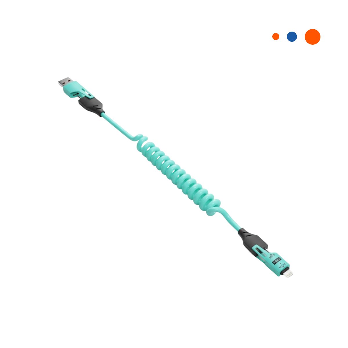 PACK4 CORDON RESORTE 4 EN 1 USB C 1,5M CELESTE CABLE DE CONEXION PARA EQUIPOS Y+PAPEL REGALO - 3