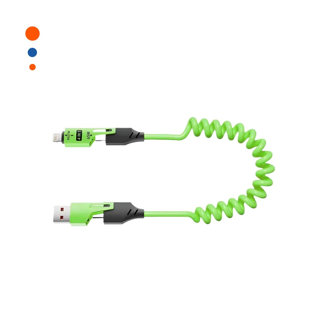 PACK12 ACCESORIO RESORTE 4 EN 1 USB C 1,5M VERDE CABLE DE CARGA PARA CELULAR Y+REGALO STICKER - 2