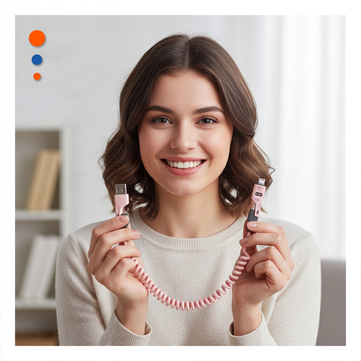 ACCESORIO RESORTE 4 EN 1 USB C 1,5M ROSADO CONECTOR PARA DISPOSITIVOS - 1