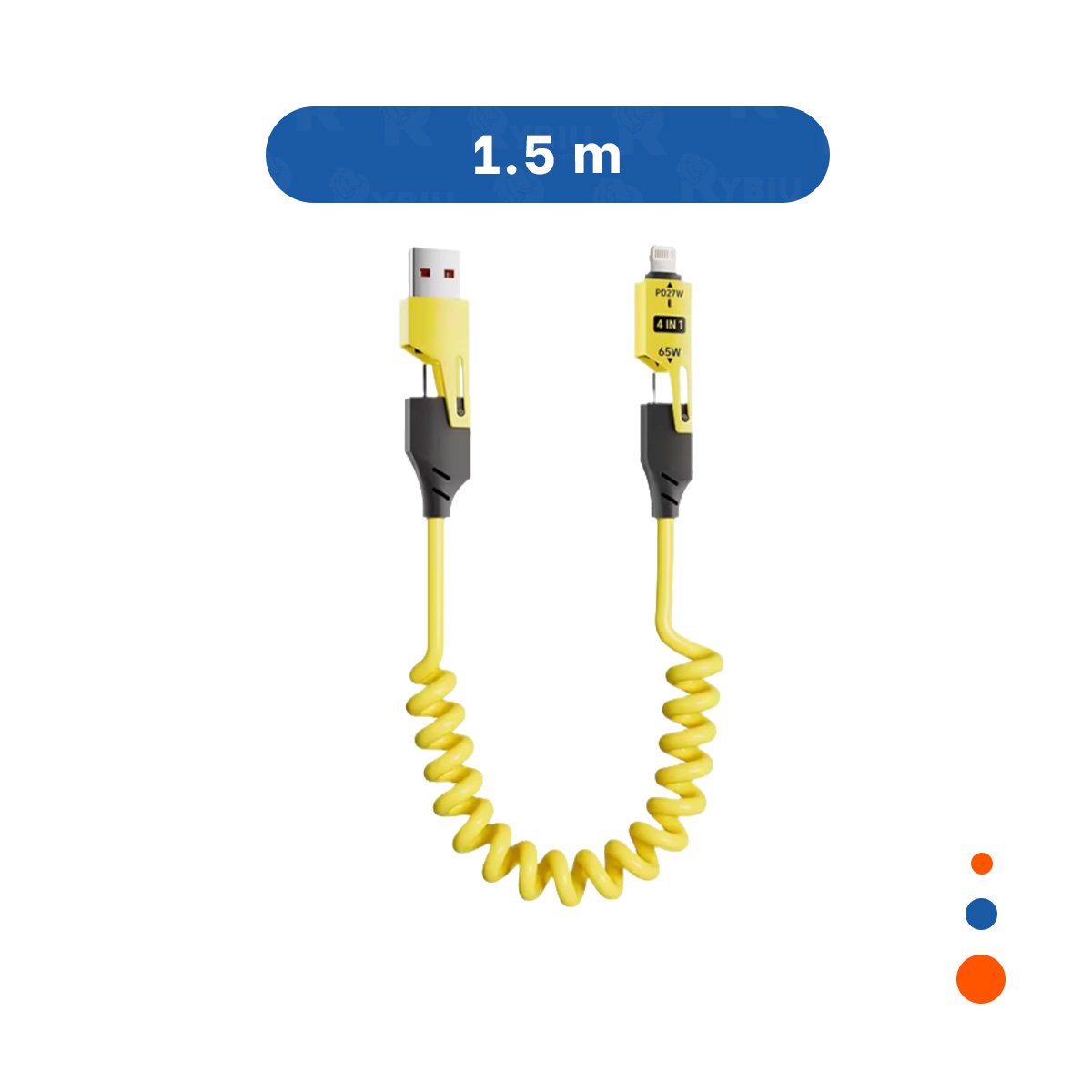 CONECTOR RESORTE 4 EN 1 USB C DE 1,5M AMARILLO CABLE PARA CARGAR DISPOSITIVOS Y+PAPEL REGALO - 4
