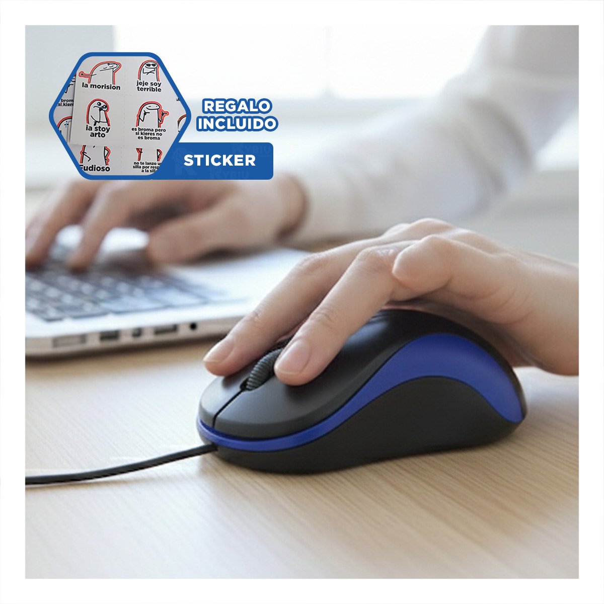RATON CYBERTEL AZUL Y NEGRO USB CON DISENO ATRACTIVO Y+REGALO STICKER - 1