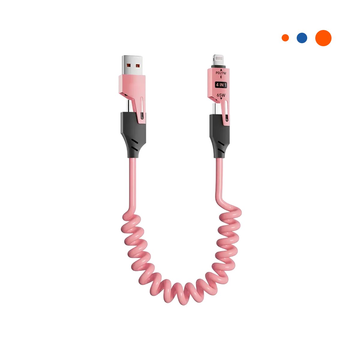 PACK4 CONECTOR RESORTE 4 EN 1 USB C 1,5M ROSADO CABLE PARA CARGA Y+PAPEL REGALO - 3