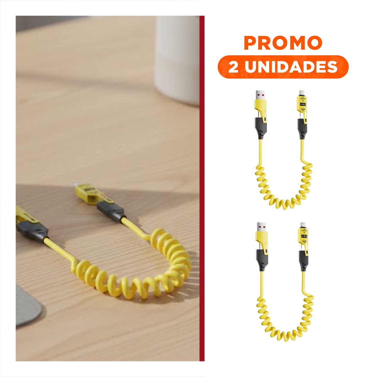 PACK2 ACCESORIO RESORTE 4 EN 1 USB C DE 1,5M AMARILLO CABLE MOVIL USB C - 1