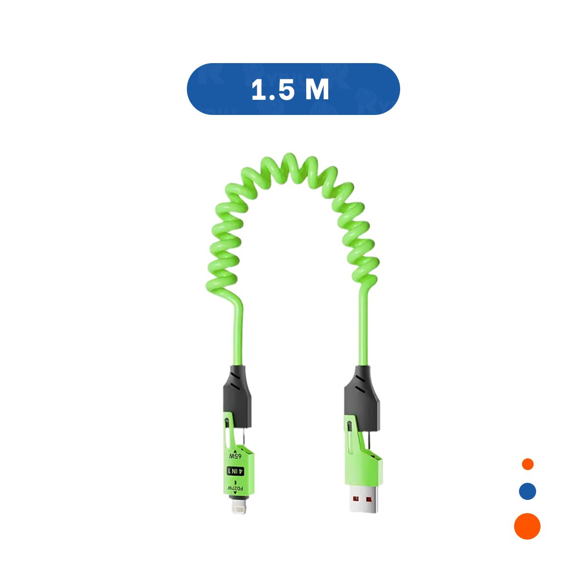 PACK6 CABLE RESORTE 4 EN 1 USB C 1,5M VERDE CABLE DE CARGA PARA DISPOSITIVOS Y+REGALO STICKER - 4