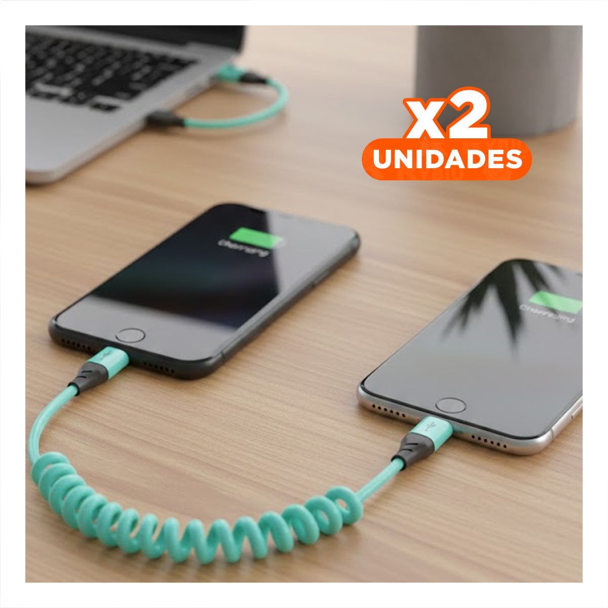 PACK2 ADAPTADOR RESORTE 4 EN 1 USB C 1,5M CELESTE CABLE DE CONEXION Y+REGALO STICKER - 1