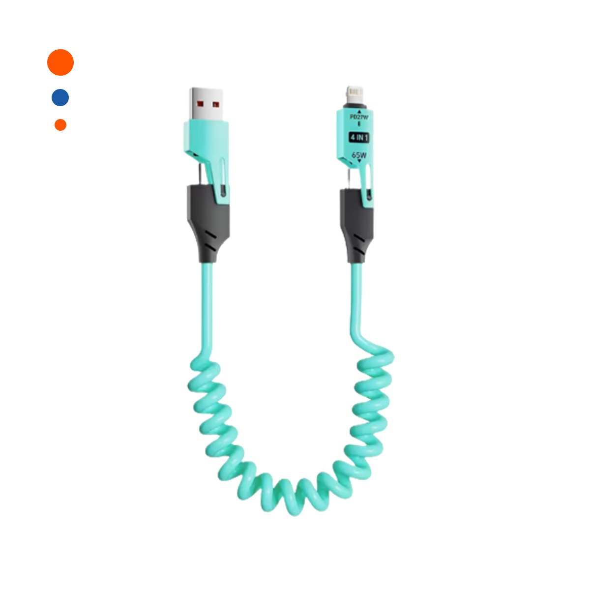 PACK2 ADAPTADOR RESORTE 4 EN 1 USB C 1,5M CELESTE CABLE DE CONEXION Y+REGALO STICKER - 2