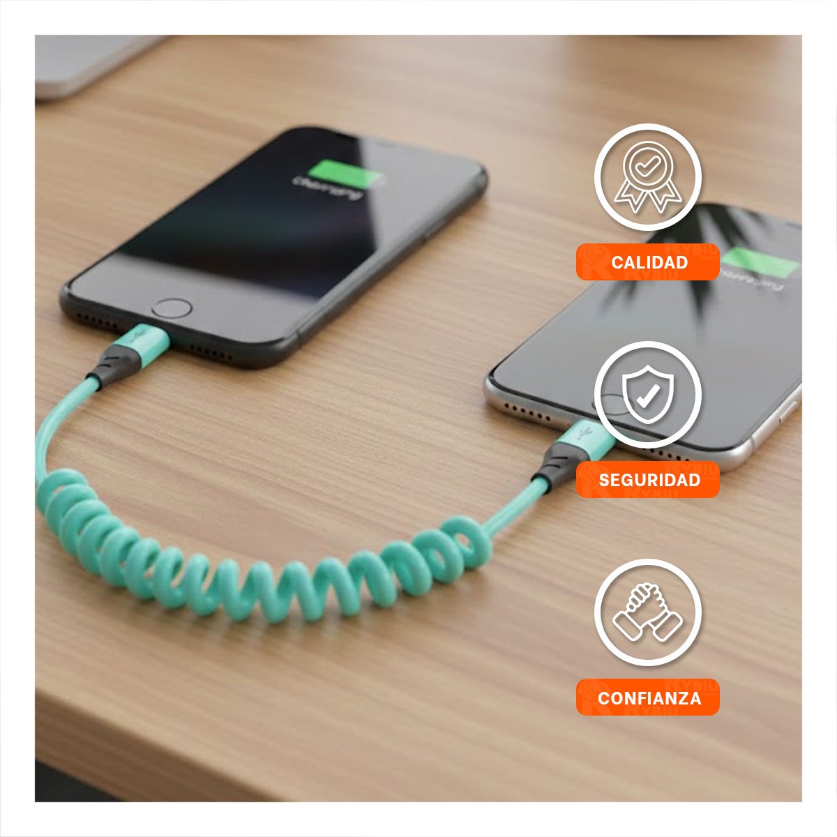 CABLE RESORTE 4 EN 1 USB C 1,5M CELESTE CABLE DE CONEXION PARA EQUIPOS Y+LIGAS REGALO - 2