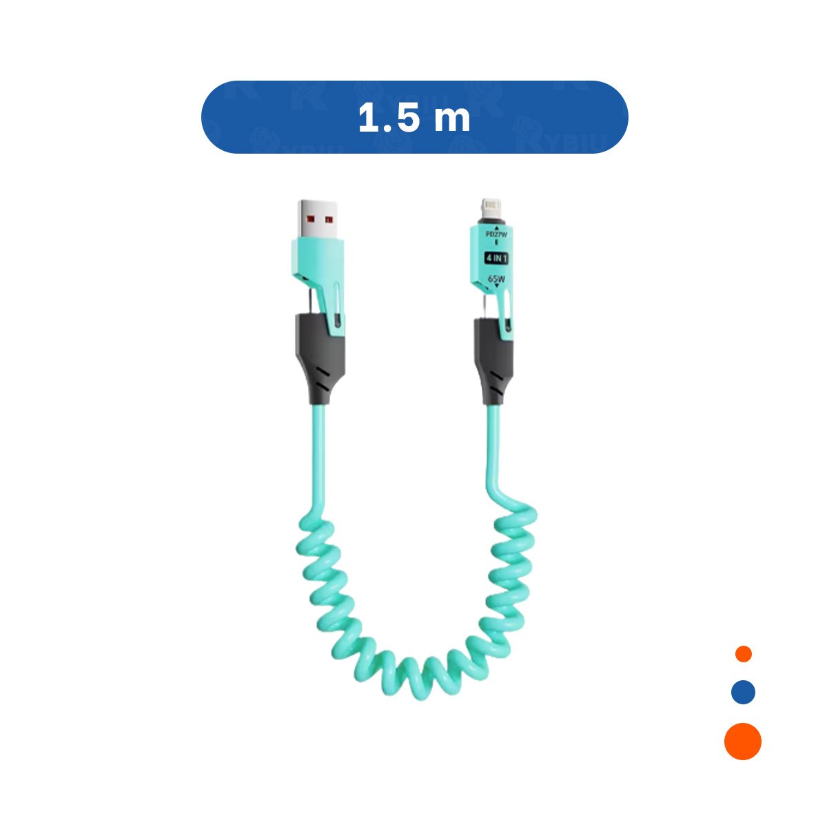 CABLE RESORTE 4 EN 1 USB C 1,5M CELESTE CABLE DE CONEXION PARA EQUIPOS Y+LIGAS REGALO - 4