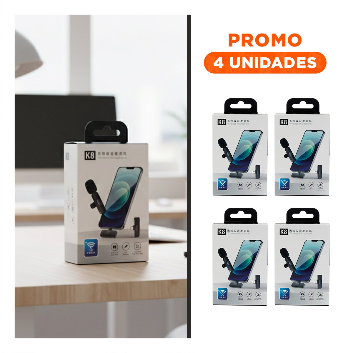 PACK4 TRANSMISOR INALAMBRICO SOLAPERO NEGRO MODERNO PARA PODCAST MOVIL Y+REGALO STICKER - 1