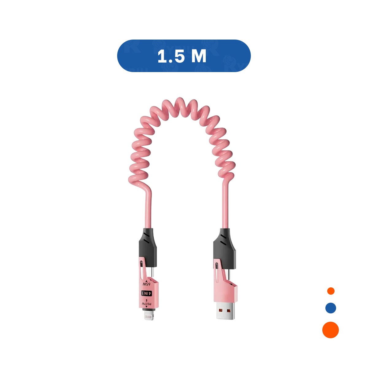 PACK2 CABLE RESORTE 4 EN 1 USB C 1,5M ROSADO CABLE PARA CELULAR Y+REGALO STICKER - 4