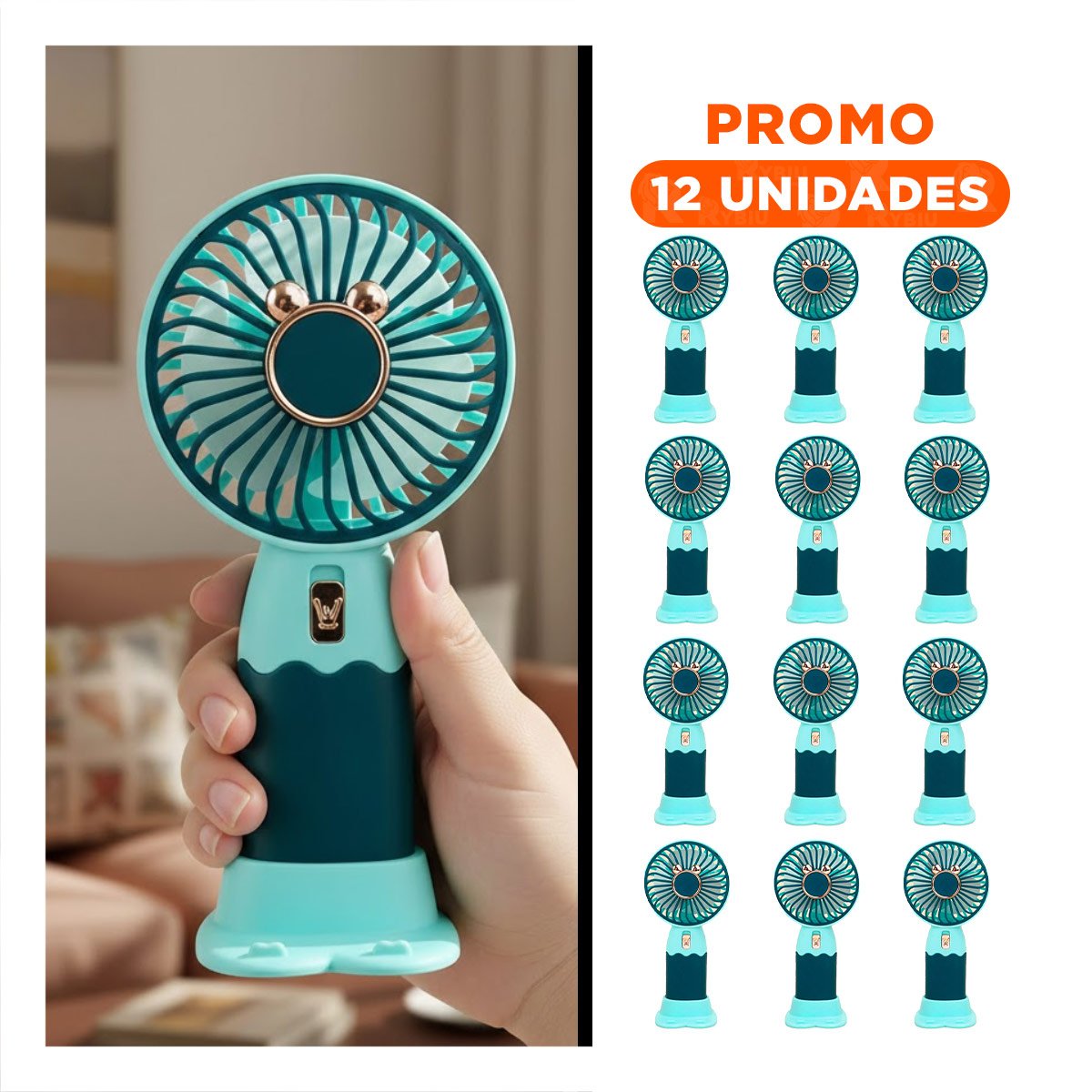 PACK12 VENTILACION RECARGABLE PORTATIL CON OREJITAS DURADERO RESISTENTE Y+REGALO STICKER - 1