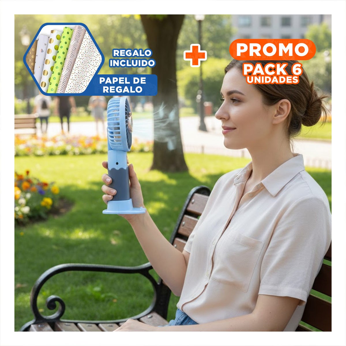 PACK6 CIRCULADOR SOLAR RECARGABLE PORTATIL CON OREJITAS POTENTE ESTETICO Y+PAPEL REGALO - 1
