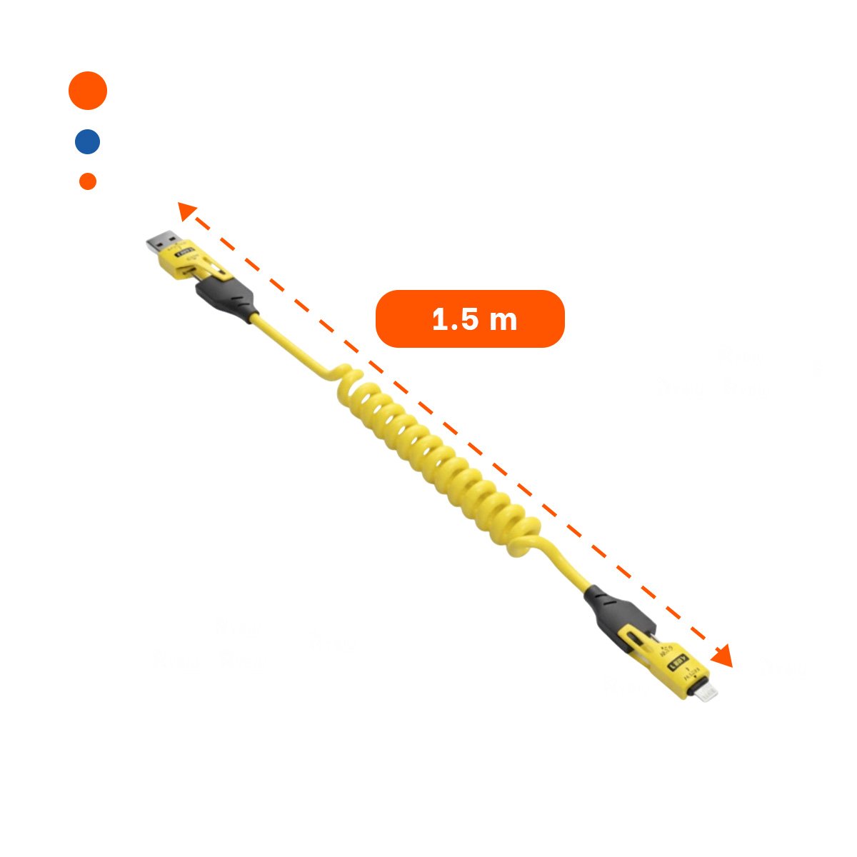 PACK6 CORDON RESORTE 4 EN 1 USB C DE 1,5M AMARILLO CABLE MOVIL USO DIARIO Y+PAPEL REGALO - 4