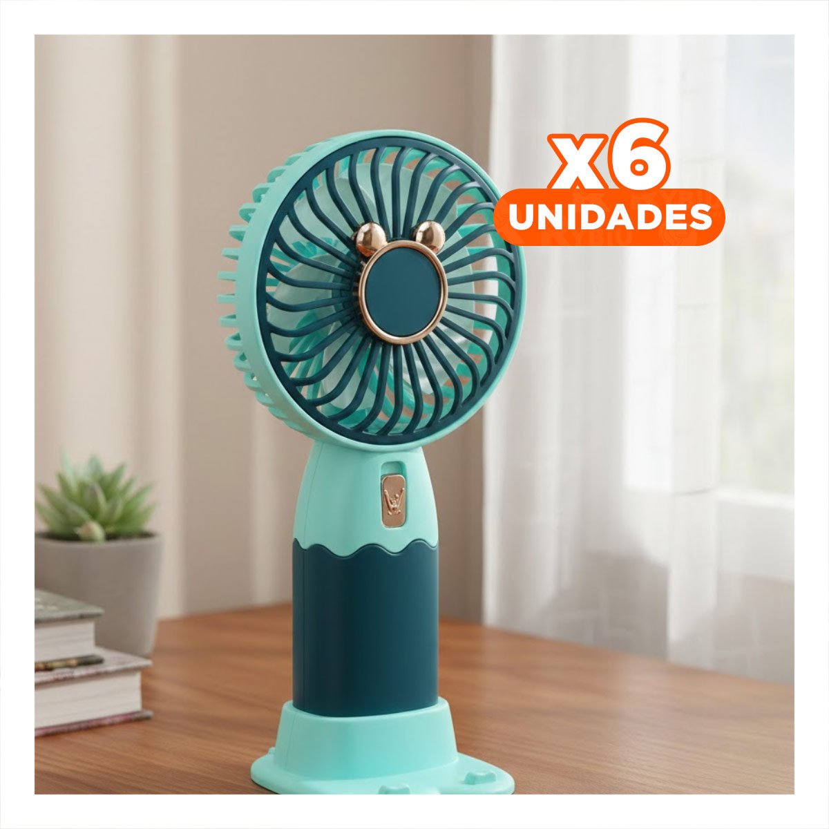 PACK6 VENTILACION SOLAR RECARGABLE CON OREJITAS PORTATIL MODERNO COMPACTO Y+REGALO STICKER - 1