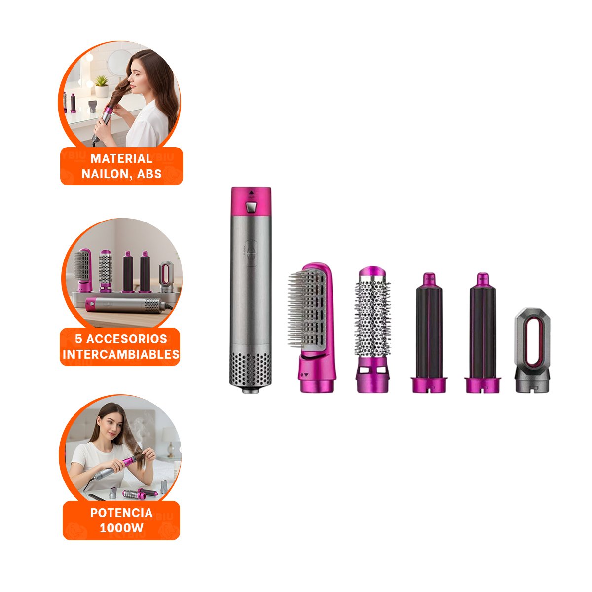 CEPILLO ELECTRICO 5 EN 1 PLOMO Y FUCSIA PARA CABELLO SUAVE - 3
